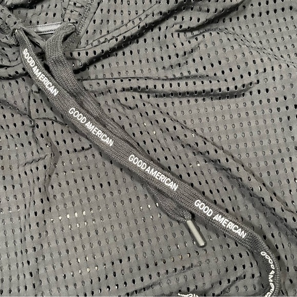 Good American Mesh Perforated Hoodie short sleeve Black Size GA 1 (S) Loose Fit - Picture 4 of 6